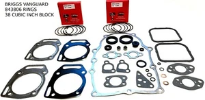 GASKET & 2 843806 PISTON RINGS FITS BRIGGS & STRATTON VANGARD V TWIN 38 CUBIC IN - Picture 1 of 2