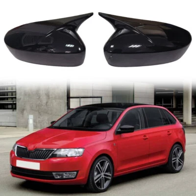 2 peças tampa espelho retrovisor preto brilhante acabamento tampas para 2011-2015 Skoda Rapid - Imagem 1 de 4