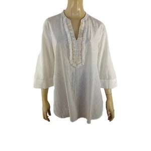 SPORTS CRAFT ladies free size 16 top white silk blend button fringe feature boho - Picture 1 of 8