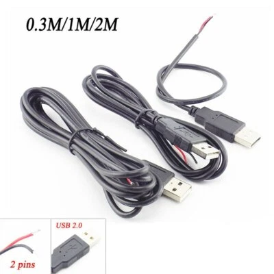 0.3/1/2M USB 2.0 A Type Male Connector DIY Charging Wire Power Supply Cable 2Pin - Image 1 of 4