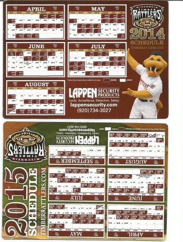 2014 & 2015 WISCONSIN TIMBER RATTLERS MAGNET 5" X 7" FULL YEAR SCHEDULES Cover