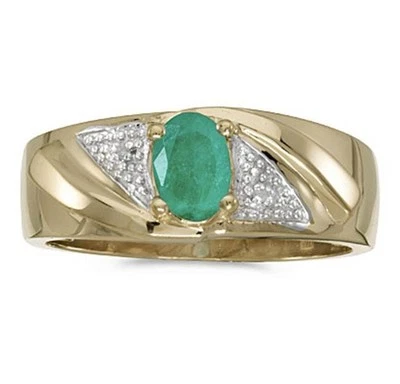 Anillo de diamantes y esmeraldas naturales para hombre de oro amarillo de 10 quilates - tamaño de anillo gratis (8-12) Foto 1 de 4