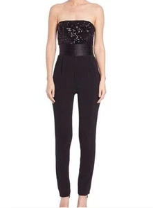 Badgley Mischka Schwarz Pailletten Smoking Trägerlos Schmal Knöchellang Jumpsuit 2 - Bild 1 von 16
