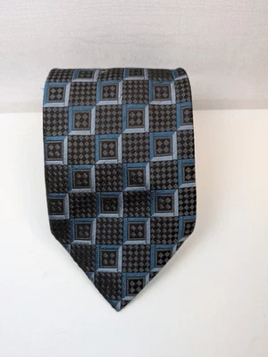 Corbata Ermenegildo Zegna Cuello Negro Gris Azul Cuadrados Geométricos 100% Seda Italia 56" Foto 1 de 4