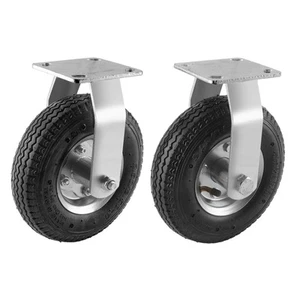 (2 Pack) 8 Inch Caster Wheels, Pneumatic Rigid Caster Wheels with Zinc Top Pl... - Picture 1 of 7