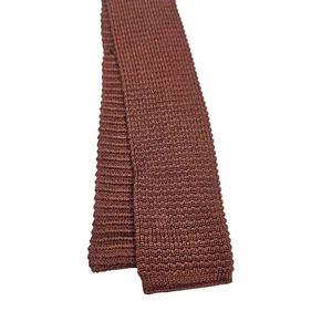 Vintage Grandpa Brown Knit Skinny Tie Men's Necktie 70s 60s 80s Boho Office - Picture 1 of 5
