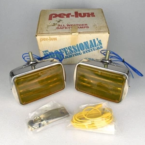 Vintage Pair of NOS Per-Lux Chrome Amber Lens Fog Driving Lamps Kit Model 600R - Picture 1 of 23