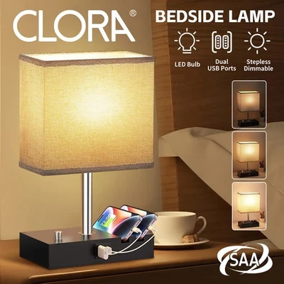 Clora Bedside Table Lamp Dimmable Nightstand Lamp with USB Ports Phone Stands - image 1 of 4