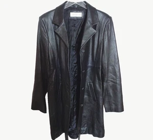 Cappotto donna Jones New York taglia L nero morbido vera pelle 38"L foderato bottone - Foto 1 di 18