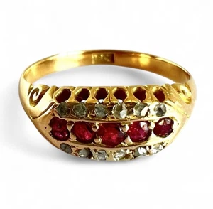 Antiker Rubin Ring 18kt Gold Größe P Rosenschliff Diamant Edwardianisch und dreireihiges Band - Bild 1 von 24
