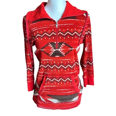 Lauren Active Ralph Lauren Pullover Women's Medium Red Aztec Print 1/4 Zip top - Image 1 of 4