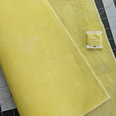 Hand Dyed Cross Stitch Aida Fabric 18 count 16"x13" Yellow Lemon Cotton Cloth #5 - Image 1 of 4