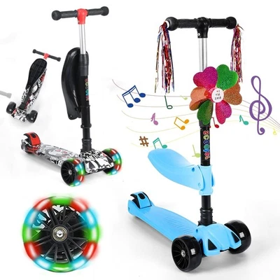 Faltbar Kinder Roller LED Räder Kinderscooter Dreiradscooter Scooter Cityroller - Bild 1 von 4