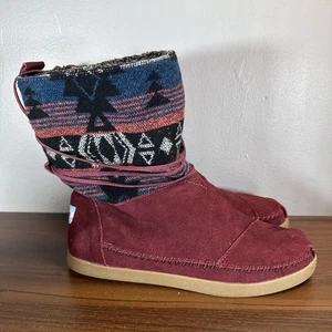 Stivali Toms donna 10 Nepal rosso scamosciato pull on boho azteco sud-ovest mocassino - Foto 1 di 12