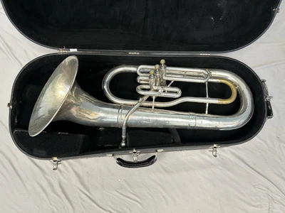 CUERNO BARÍTONO PLATEADO EMBAJADOR VINTAGE por F.E.OLDS & SON + BOQUILLA + ESTUCHE Foto 1 de 4