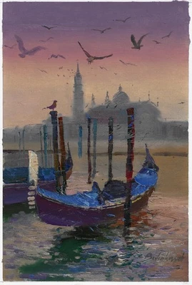 pintura original 20 x 29,5 cm 131BdV obra de arte óleo impasto técnica Venecia Italia Foto 1 de 4