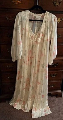 Conjunto de bata y vestido de colección Miss Elaine Peignoir floral encaje ribete bolsillos años 80 LEER Foto 1 de 4