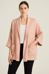 Eileen Fisher Woman 1X Blush Pink Linen Open Front Jacket Shawl Collar Kimono - Picture 1 of 13