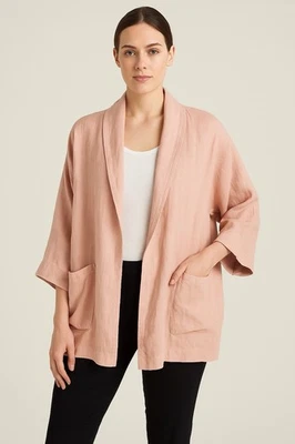 Eileen Fisher Mujer 1X Rubor Rosa Lino Frente Abierto Chaqueta Chal Cuello Kimono Foto 1 de 4