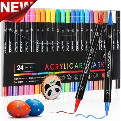 24 Farben Alkohol Für Steine Wasserfest, Doppelspitzen Stifte Steine Bemalen - Bild 1 von 4