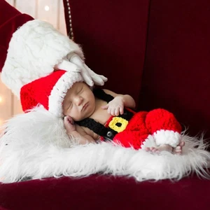  Conjunto de ropa tejida con tema de Navidad kit de disfraz sombrero y pantalones accesorios de fotografía - Imagen 1 de 11