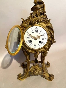 Clock French Antique Louis XV Bronze Ormolu Mantel 19th C Gilt Timepiece - Picture 1 of 16