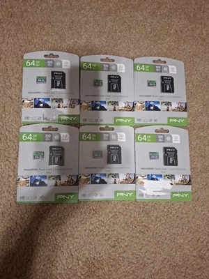 6 PACK! PNY 64GB Micro SD Card With SD Card Adapter microSDXC - NEW - Image 1 of 4