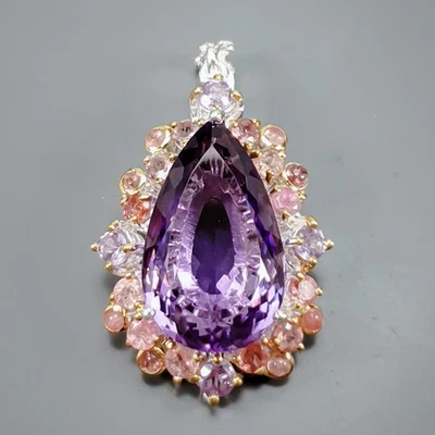 Colgante de amatista natural hecho a mano de 24 quilates + plata de ley 925/NP52352 Foto 1 de 4