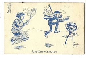 Cartolina Umorismo Anno bisestile - Donna che cattura farfalla uomo di P Crosby 1912 - Foto 1 di 2