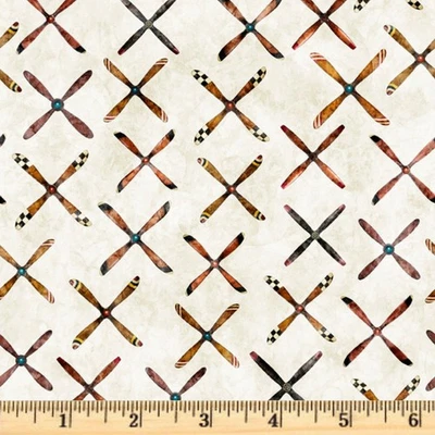 Flying High Cream Propellar Geo 30053 E Cotton Fabric By the half yard - Image 1 of 3