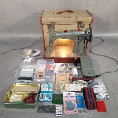 Vintage Jones CS-E Cylinder Shuttle Sewing Machine + Case + Manual Plus Extras - Image 1 of 4