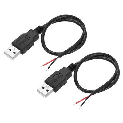 Micro USB Male to 2Pin Bare Wire 24AWG 12", 2Pcs Open End Pigtail Power Cable — 第 1/4 张图片