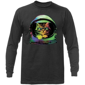 Space Kitten Astronaut Animal Pet Funny Joke Humor Humorous Long Sleeve T-Shirt - Picture 1 of 17