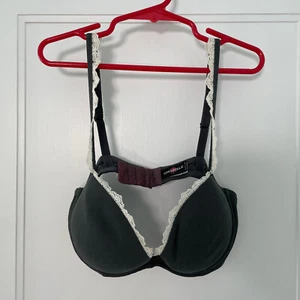 Cosabella Push-up Bra Charcoal Gray Mesh with White Lace Trim 34B size 2 padded  - Picture 1 of 10