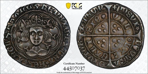 1422-1430, Great Britain, Henry VI. Silver Groat Calais! PCGS AU53 Cover