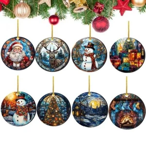 8Pcs Merry Christmas Decorations Set - Acrylic Car Hanging Ornaments with Santa - Picture 1 of 13