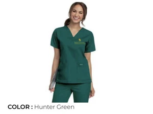 Landau Baylor Nursing Scrub Top Women's Medium Green Short Sleeve V Neck Pockets - Picture 1 of 3