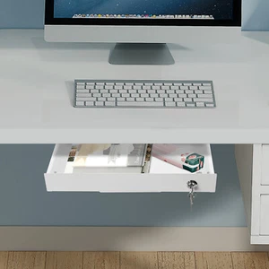 15 Inch Under Desk Mounted Sliding Pull-out Drawer With Keys For Office WhiteUSA - Picture 1 of 24