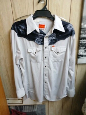 Ely Plains Western Shirt Mens 16.5-34 Tan Black Floral Embrodered Pearl Snap  - Image 1 of 4