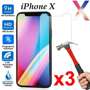 x3 Tempered Glass 9H Guard screen protector for Apple iPhone X front - Picture 1 of 4