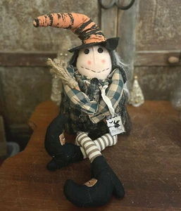 Grubby Primitive Spooky Button Eye Witch Rag Doll Halloween Decor Figure 24" - Picture 1 of 6