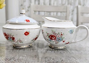 Grace Teaware Fine Porcelain Creamer, Sugar Bowl & Lid Set Multicolor Floral - Picture 1 of 16