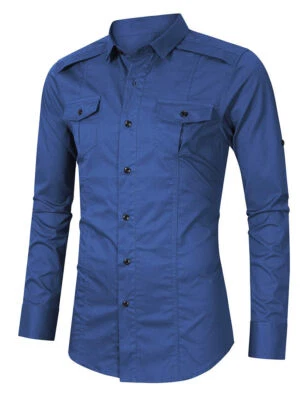 Camisas informales de algodón del ejército con bolsillos regulares de manga larga de trabajo militar para hombre Foto 1 de 4