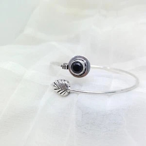 925 Silver Plated Black Onyx Gemstone Adjustable Leaf Bangle Gift For Bridals - Picture 1 of 4