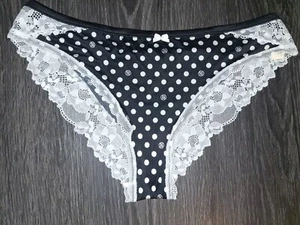 Mutandine guanciali nuove Vs vintage burrose morbide orlo pizzo NUOVE grandi nere a pois - Foto 1 di 3