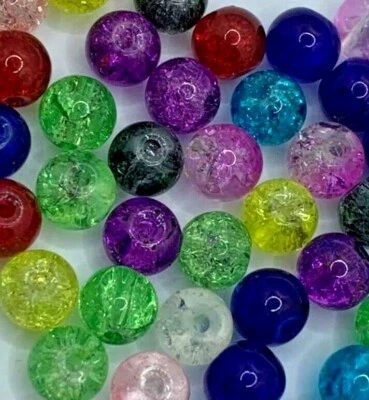 Mixed colour round crackle glass beads random colours 6mm or 8mm diameter - Image 1 of 2