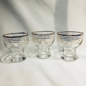 JUEGO DE 3 vasos de cóctel Art Deco MCM vintage a rayas doradas años 40 - Imagen 1 de 7