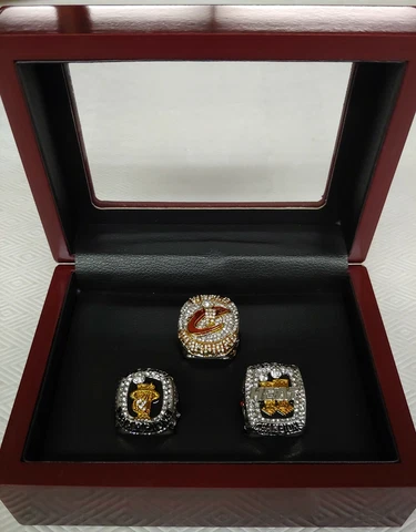 LeBron James - Championship 3 Ring Set With Wooden Display Box. Cleveland Miami Cover