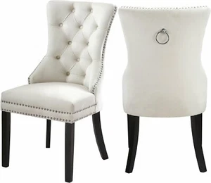 Set of 2 Elegant Tufted Velvet Fabric Upholstered Modern Dining Chairs Nail Trim - Picture 1 of 33