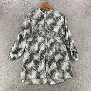 Liz Lange Maternity Shirt Dress Womens M Blue Grey Button Up Long Sleeve Casual - Picture 1 of 13
